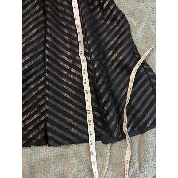 Karen Millen Black Mesh Faux Leather Chevron Stripe Fit Flare Dress Women’s 6 - Picture 7 of 7